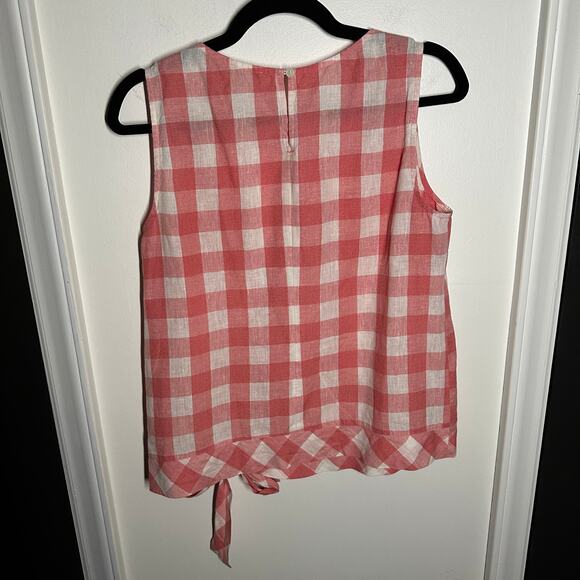 J. Crew Women's Gingham Side Tie Sleeveless Top Red White Size 6 Cotton Linen - Picture 7 of 8